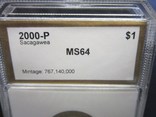 2000 P Sacagawea Wounded Eagle $1 Coin MS64 by PCI 226672 023--A