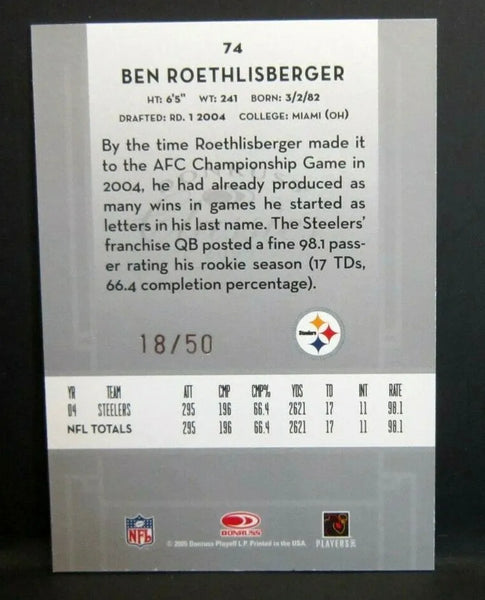 Ben Roethlisberger 2006 Donruss Classics Timeless Tributes#18/50!Steelers QB HOF