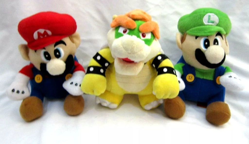 6.5" Super Mario Brothers Mario,Luigi,and 8" Browser Stuffed Plush Doll Set-New!A