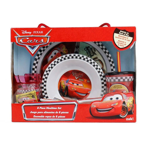 Cars 6 Piece Mealtime Dinnerware Set,Plate,Bowl,Fork&Spoon,Sports Sip Cup-New!