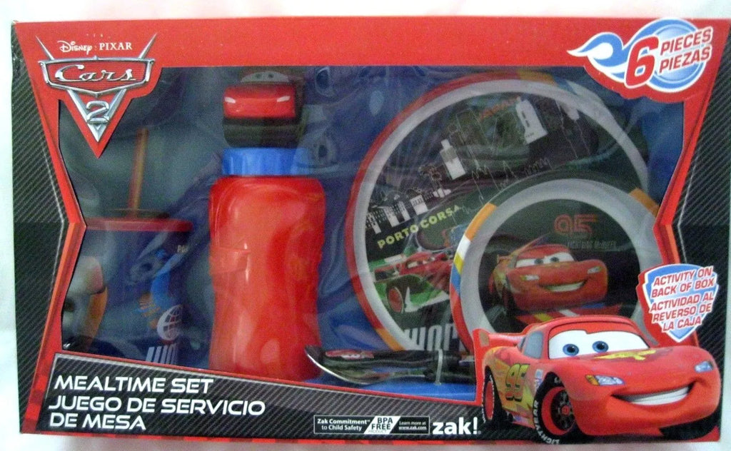 Cars 6 Piece Mealtime Dinnerware Set,Plate,Bowl,Fork&Spoon,Sports Bottle&Sip Cup