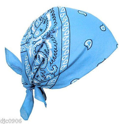 100%Cotton Paisley Light Blue Bandanna Face Mask Head Wrap Scarf Wristband-New