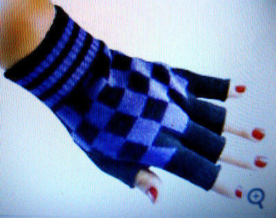 BLACK PURPLE CHECKERED PATTERN PUNK GOTHIC FINGERLESS CUTOFF GLOVES-NEW!