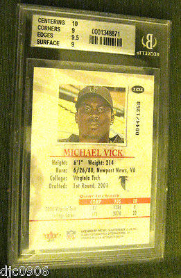 Michael Vick RC 2001 Fleer Authority ROOKIE Beckett Graded BGS 9-Falcons RC QB