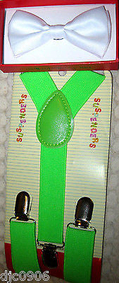 Black Kid's Boys Girls Y-Style Back Adjustable Bow Tie & Green Kid suspenders