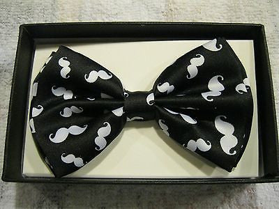 BLACK WHITE MULTI MUSTACHES ADJUSTABLE  BOW TIE-NEW GIFT BOX!