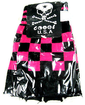 BLACK PINK CHECKERED PATTERN PUNK GOTHIC FINGERLESS CUTOFF GLOVES-NEW!