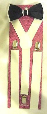 Black Bow Tie and White Polka Dot Adjustable Suspenders Combo Y-Back Set --New!