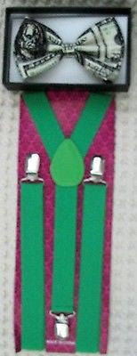 Benjamins Money 100 Dollar Bill Adjustable Bow Tie & Shinny $100 Bill Necktie