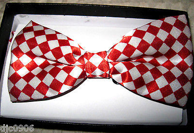 Red White Checker Adjustable Bow tie & Red Adjustable Suspenders Combo-New Pkge!
