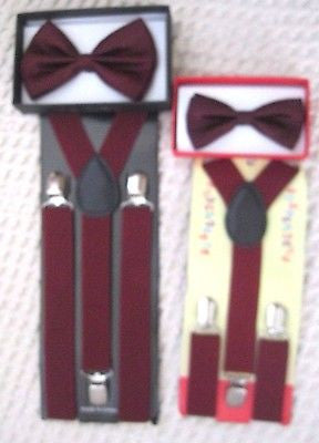 Father & Son 2 Layer Red Adjustable Bow Tie & Red Adjustable Suspenders Combo