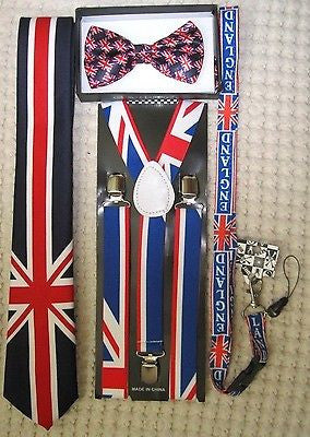 UK British Flag Y-Back Suspenders,UK Lanyard,UK Neck Tie & UK British Bow Tie-v6