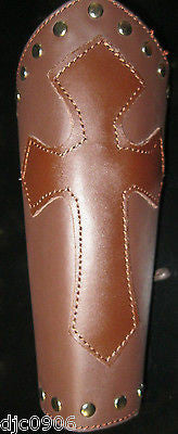 Brown Leather Gothic Cross Lace-Up Gauntlet Wristband METAL,PUNK,GOTH,BIKER-New