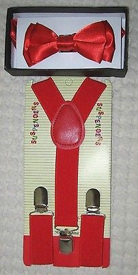 2-Layer RED Kids Boys Girls Y-Style Back Adjustable Bow Tie & Red Kid suspenders