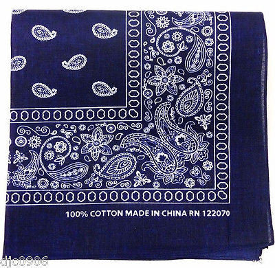 100% Cotton Paisley Navy Blue Bandanna Face Mask Head Wrap Scarf Wristband-New