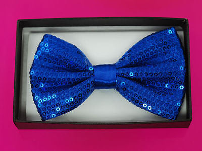 Unisex BLUE Sequin Tuxedo Classic BowTie Neckwear Adjustable Bow Tie-New
