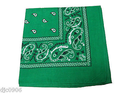 100% Cotton Paisley Green Bandanna Face Mask Head Wrap Scarf Wristband-New!
