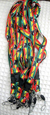12 (dozen) Bob Marley Portraits Rasta(green/yellow/red) 15" Lanyard ID Holders