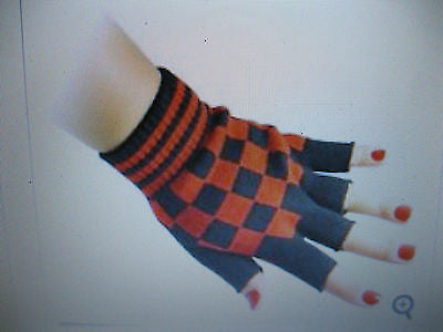 BLACK RED CHECKERED PATTERN PUNK GOTHIC FINGERLESS CUTOFF GLOVES-NEW!