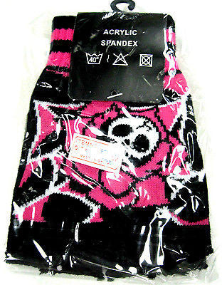 BLACK PINK SKULL IN SPIDER WEBB PUNK GOTHIC FINGERLESS CUTOFF GLOVES