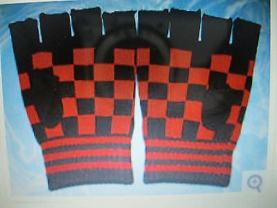 BLACK RED CHECKERED PATTERN PUNK GOTHIC FINGERLESS CUTOFF GLOVES-NEW!