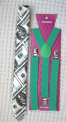 Benjamins Money 100 Dollar Bill Adjustable Bow Tie & Shinny $100 Bill Necktie
