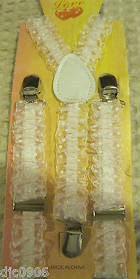 Pink Kids Boys Girls Y-Style Back Adjustable Bow Tie&White Pink Lace suspenders