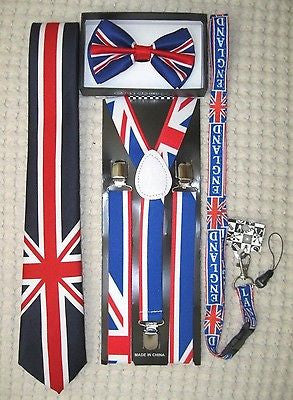 UK British Flag Y-Back Suspenders,UK Lanyard,UK Neck Tie & UK British Bow Tie-v4