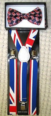 UK British England Adjustable Suspenders & UK British Adjustable Bow tie-New!v5
