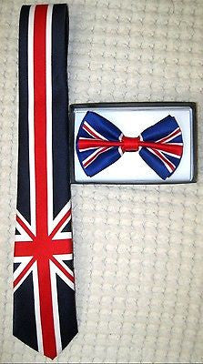 UK British Flag Y-Back Suspenders,UK Skinny Neck Tie & UK British Bow Tie-A1