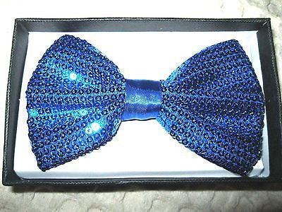 Unisex BLUE Sequin Tuxedo Classic BowTie Neckwear Adjustable Bow Tie-New