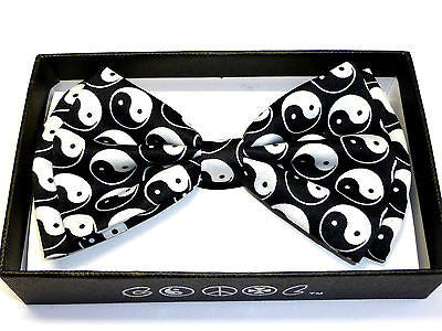 YING AND YANG DESIGN BLACK WHITE TUXEDO BOWTIE BOW TIE-NEW GIFT BOX!B&W BOWTIE