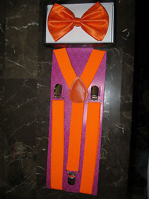 Awesome Neon Orange Bow Tie,Necktie, and Suspenders Combo Y-Back Set --New!