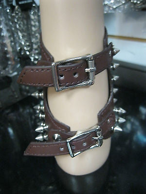 Brown Leather Spike 2 Strap Arm Wrist Cuff Band, METAL-PUNK-GOTHIC-BIKER Styles