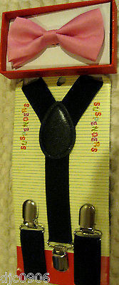 Solid Blue Kids Boys Girls Y-Back Adjustable Bow Tie&Black Kid suspenders-New!