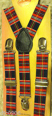 Red Kids Boys Girls Y-Style Back Adjustable Bow Tie & Red Blue Plaid suspenders1