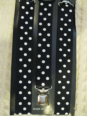 Unisex White Polka Dots on Black Y-Style Back suspenders-New in Package!