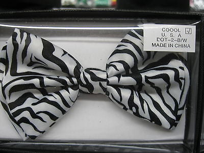 24 AWESOME BLACK AND WHITE ZEBRA PRINT ADJUSTABLE  BOW TIE-NEW GIFT BOX!