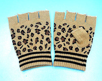 CHEETAH LEOPARD PRINT BROWN BEIGE/TAN FINGERLESS GLOVES KNIT SAFARI ANIMAL-NEW!