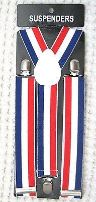 THICK 1 1/2" RED WHITE BLUE STRIPES Adjustable Y-Style Back suspenders-New!