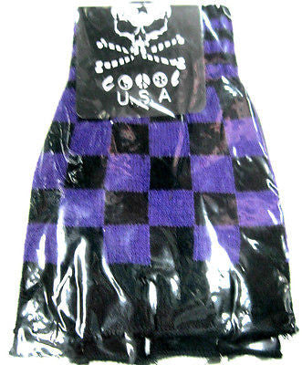 BLACK PURPLE CHECKERED PATTERN PUNK GOTHIC FINGERLESS CUTOFF GLOVES-NEW!