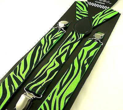 Unisex Green and Black Zebra Print Y-Style Back suspenders with polished clips