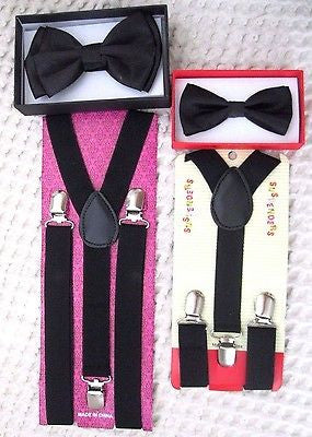 Father & Son 2 Layer Red Adjustable Bow Tie & Red Adjustable Suspenders Combo