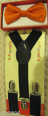 Solid Yellow Kids Boys Girls Y-Back Adjustable Bow Tie&Black Kid suspenders-New!