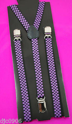 Unisex Thin 3/4"Turquoise Blue Checkered Adjustable Y-Style Back suspenders-New