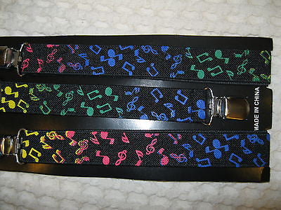 Unisex Multi Musical Notes & Symbols Print Y-Style Back suspenders-New!