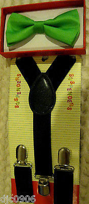 Solid Blue Kids Boys Girls Y-Back Adjustable Bow Tie&Black Kid suspenders-New!