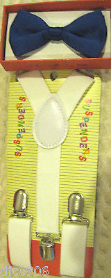 Black Kid's Boys Girls Y-Style Back Adjustable Bow Tie & Blue Kid suspenders-New