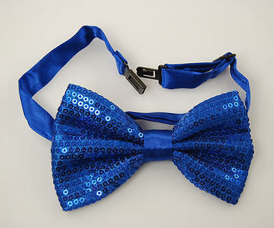 Unisex BLUE Sequin Tuxedo Classic BowTie Neckwear Adjustable Bow Tie-New