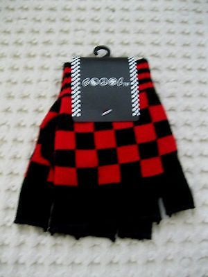 BLACK RED CHECKERED PATTERN PUNK GOTHIC FINGERLESS CUTOFF GLOVES-NEW!
